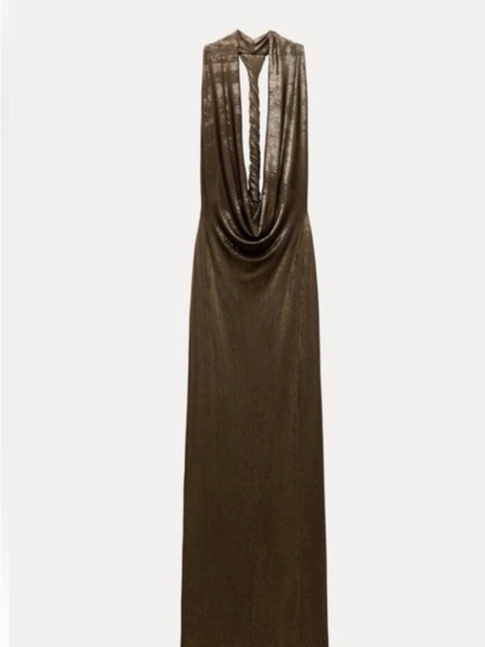 Zara Metallic Bronze Backless Cowl Maxi Dress